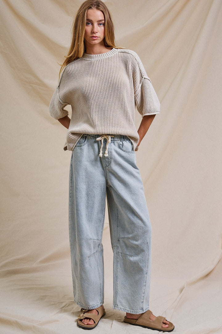 Laid-Back Light Wash Barrel Denim Pants in LT DENIM - Women's Wholesale Wide Leg Jeans | Trend Notes