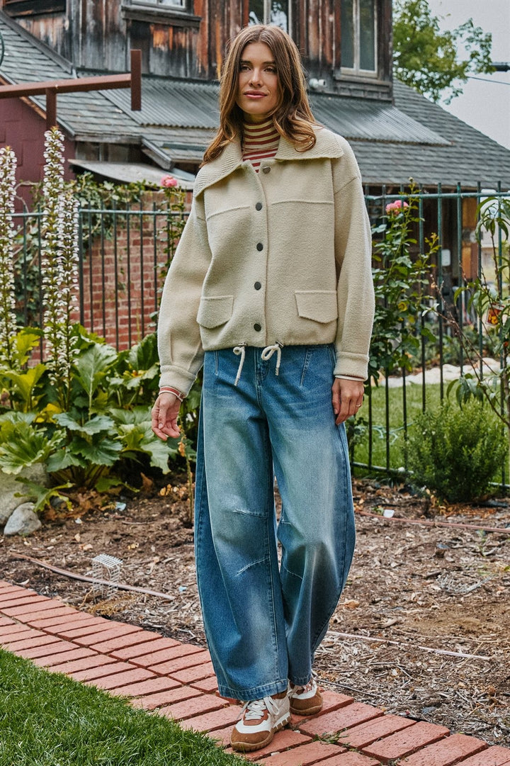 Sweater Knit Button Front Jacket with Detachable Collar in IVORY - Women's Wholesale Jackets & Blazers | Trend Notes