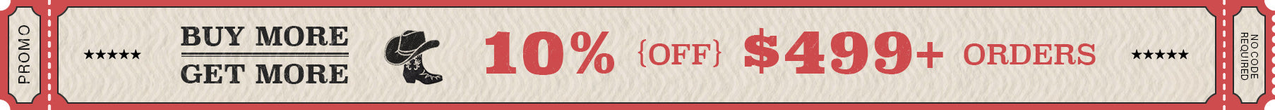 Wholesale fashion promotion offering 10% off orders over $499 with buy more get more incentive