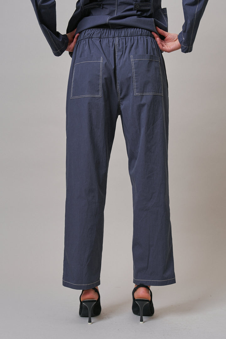 Elastic Waist Contrast Stitch Woven Pants in NAVY - Women's Wholesale Pants | Trend Notes