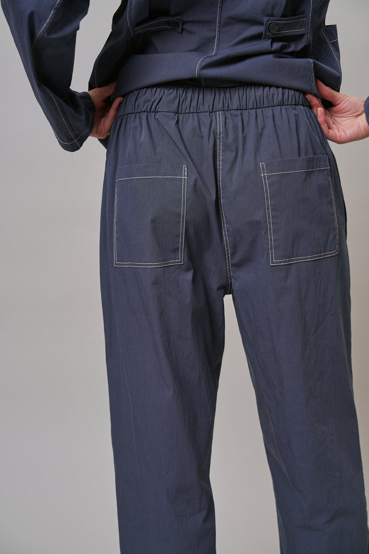 Elastic Waist Contrast Stitch Woven Pants in NAVY - Women's Wholesale Pants | Trend Notes