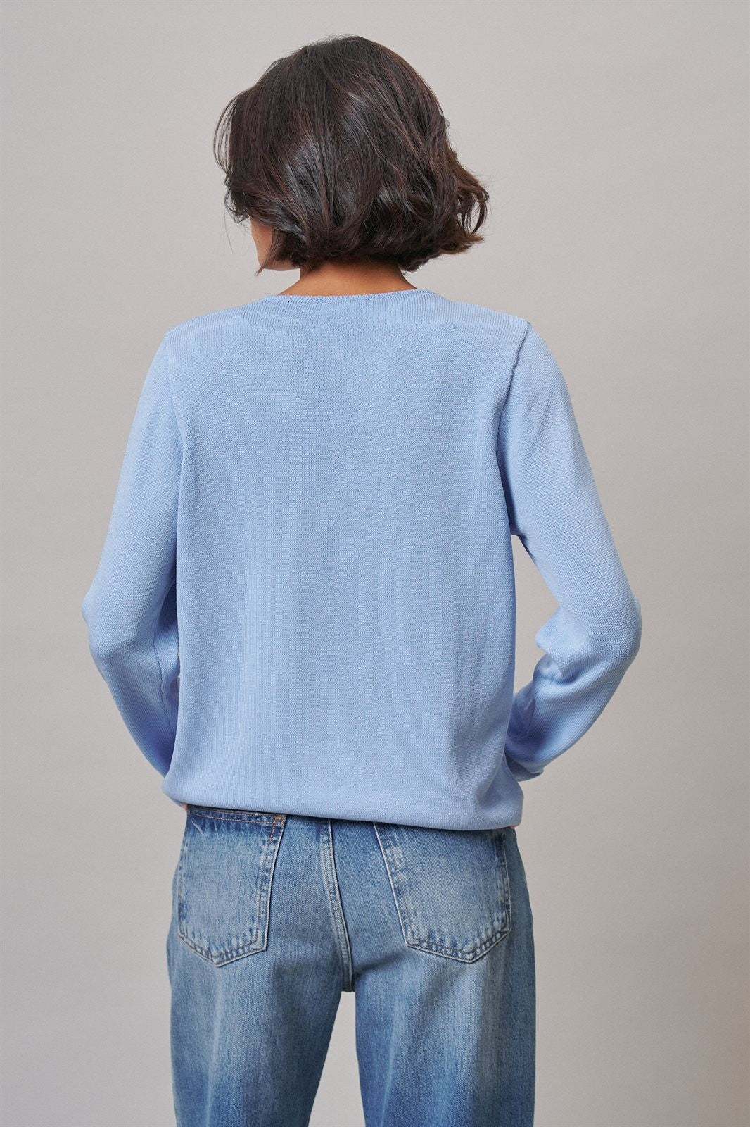 Floral Embroidered Button Front Knit Cardigan in BLUE - Women's Wholesale Sweaters | Trend Notes