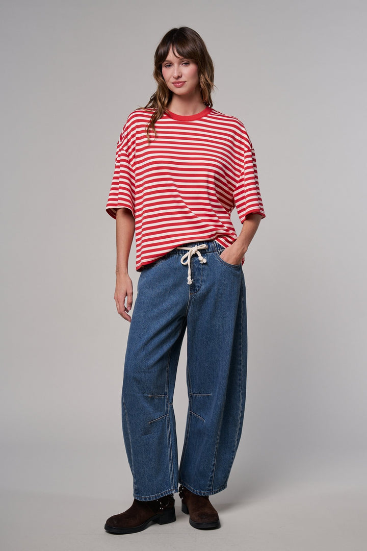 Laid-Back Light Wash Barrel Denim Pants in MEDIUM DENIM - Women's Wholesale Wide Leg Jeans | Trend Notes