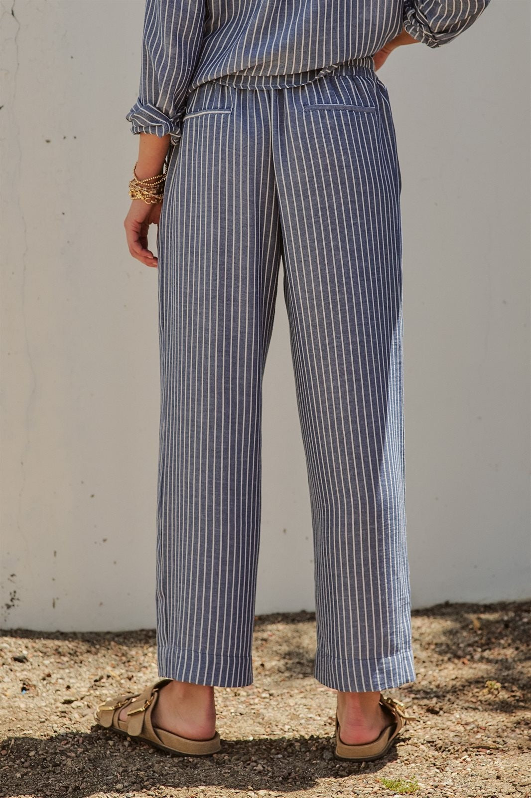Coastal Ease Striped Linen Pants in NAVY STRIPE - Women's Wholesale Pants | Trend Notes