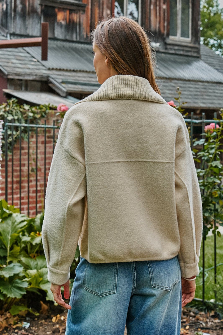 Sweater Knit Button Front Jacket with Detachable Collar in IVORY - Women's Wholesale Jackets & Blazers | Trend Notes