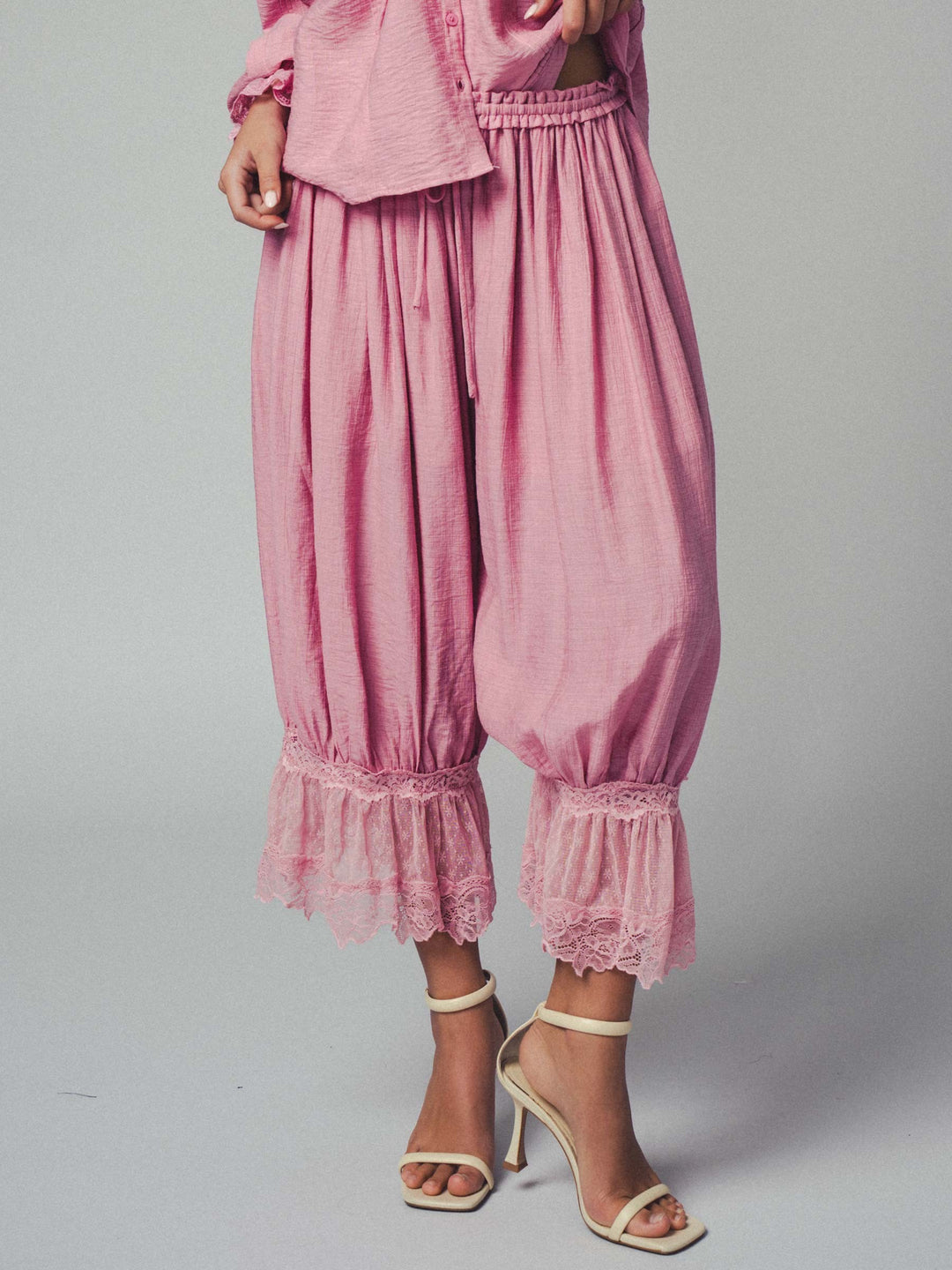 Boho Lace Trim Boomer Pants in PINK - Women's Wholesale Casual Pants | Trend Notes