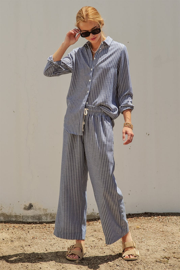 Coastal Ease Striped Linen Pants in NAVY STRIPE - Women's Wholesale Pants | Trend Notes