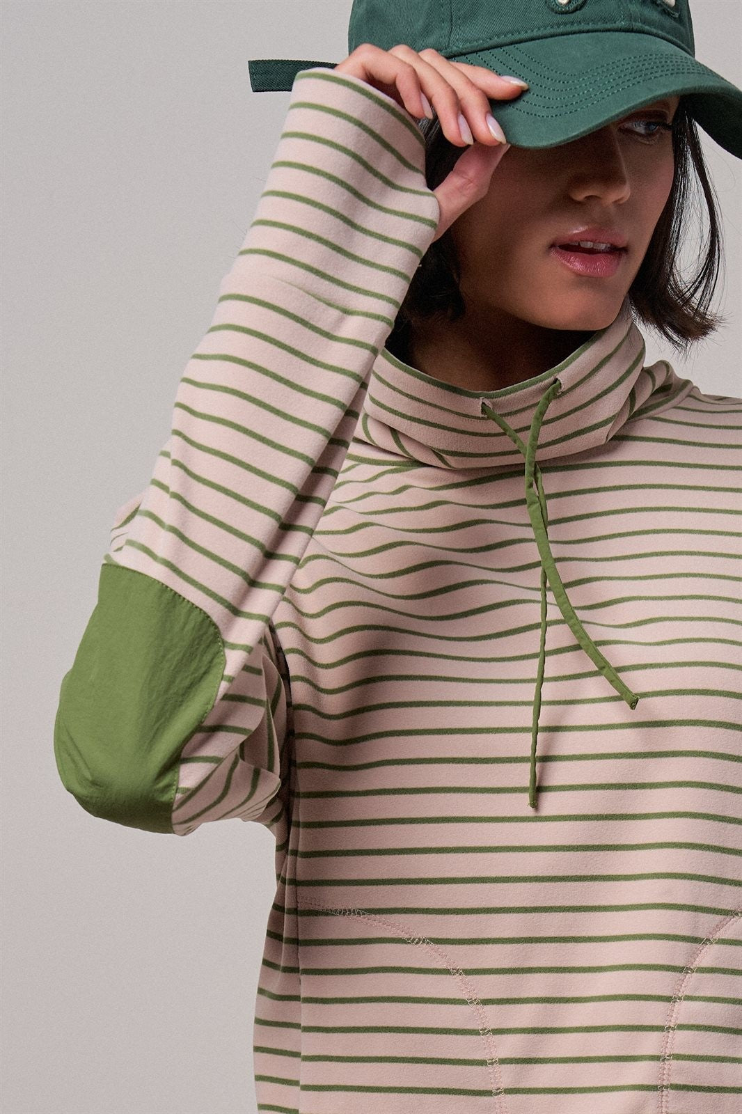 Striped Cowl Neck Drawstring Pullover Sweatshirt in PINK - Women's Wholesale Sweatshirts & Hoodies | Trend Notes