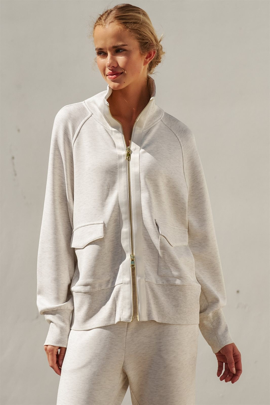 Scuba Zip Up Track Bomber Jacket Pilates Athflow for Women in WHITE MELANGE - Women's Wholesale Jackets & Blazers | Trend Notes