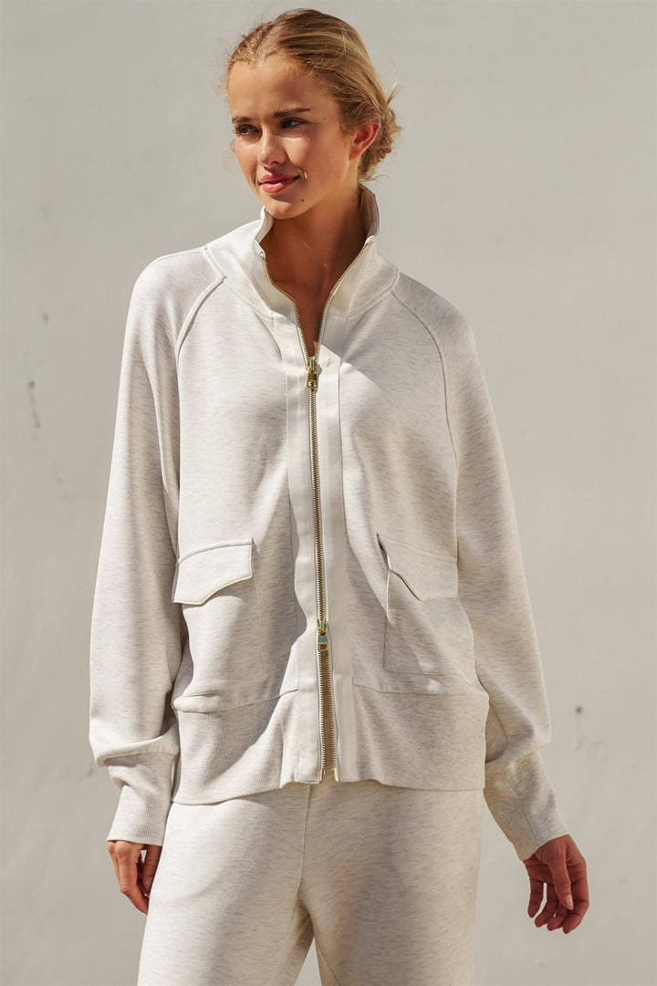 Scuba Zip Up Track Bomber Jacket Pilates Athflow for Women in WHITE MELANGE - Women's Wholesale Jackets & Blazers | Trend Notes