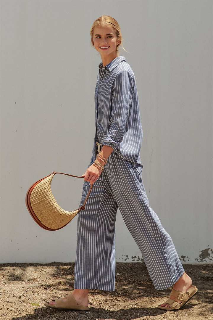 Coastal Ease Striped Linen Pants in NAVY STRIPE - Women's Wholesale Pants | Trend Notes