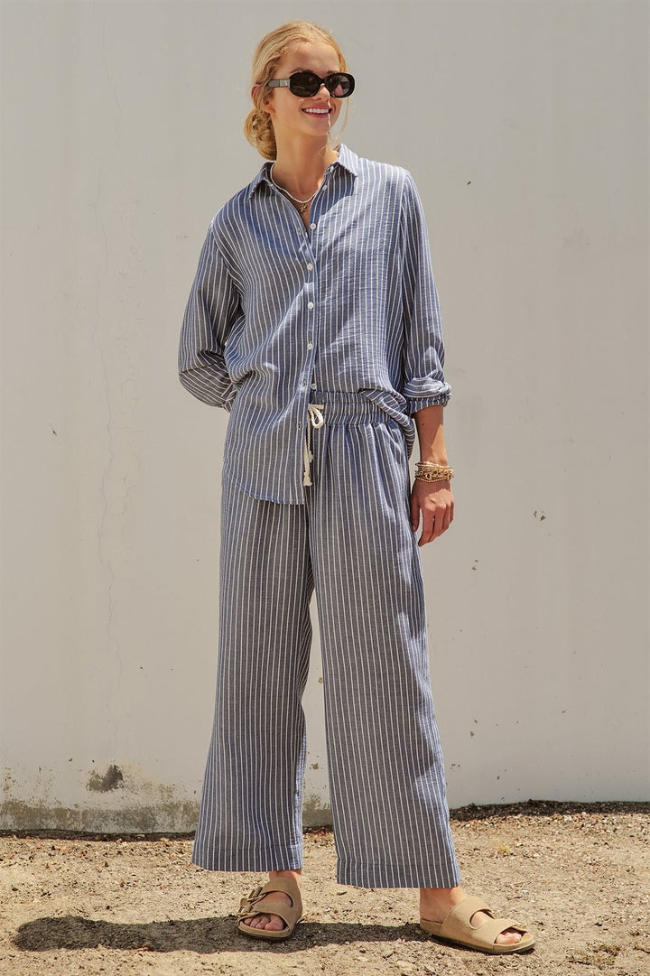 Coastal Ease Striped Linen Pants in NAVY STRIPE - Women's Wholesale Pants | Trend Notes
