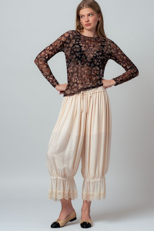 Boho Lace Trim Boomer Pants in IVORY - Women's Wholesale Casual Pants | Trend Notes