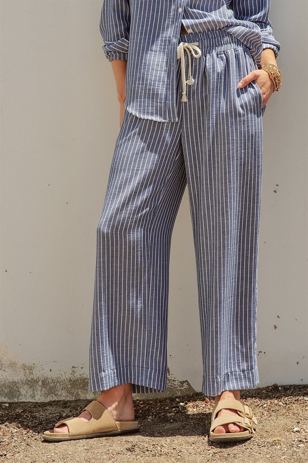 Coastal Ease Striped Linen Pants in NAVY STRIPE - Women's Wholesale Pants | Trend Notes