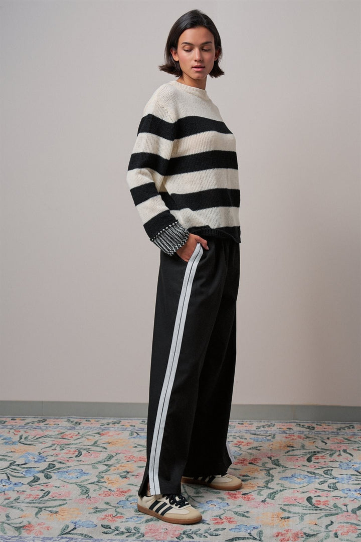 Striped Oversized Chunky Knit Sweater in BLACK - Women's Wholesale Sweaters | Trend Notes
