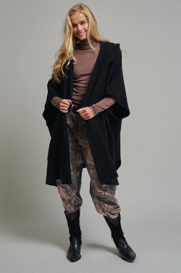 Oversized Wide Collar Open Front Poncho Cardigan in BLACK - Women's Wholesale Cardigans & Shrugs | Trend Notes