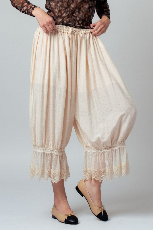 Boho Lace Trim Boomer Pants in IVORY - Women's Wholesale Casual Pants | Trend Notes