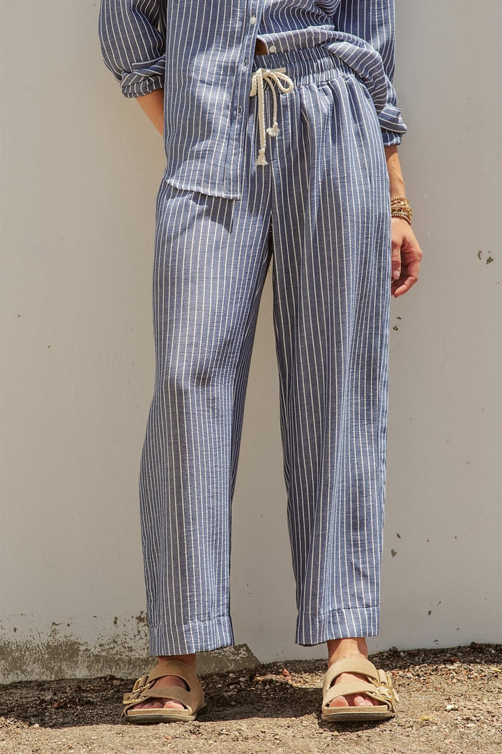 Coastal Ease Striped Linen Pants in NAVY STRIPE - Women's Wholesale Pants | Trend Notes