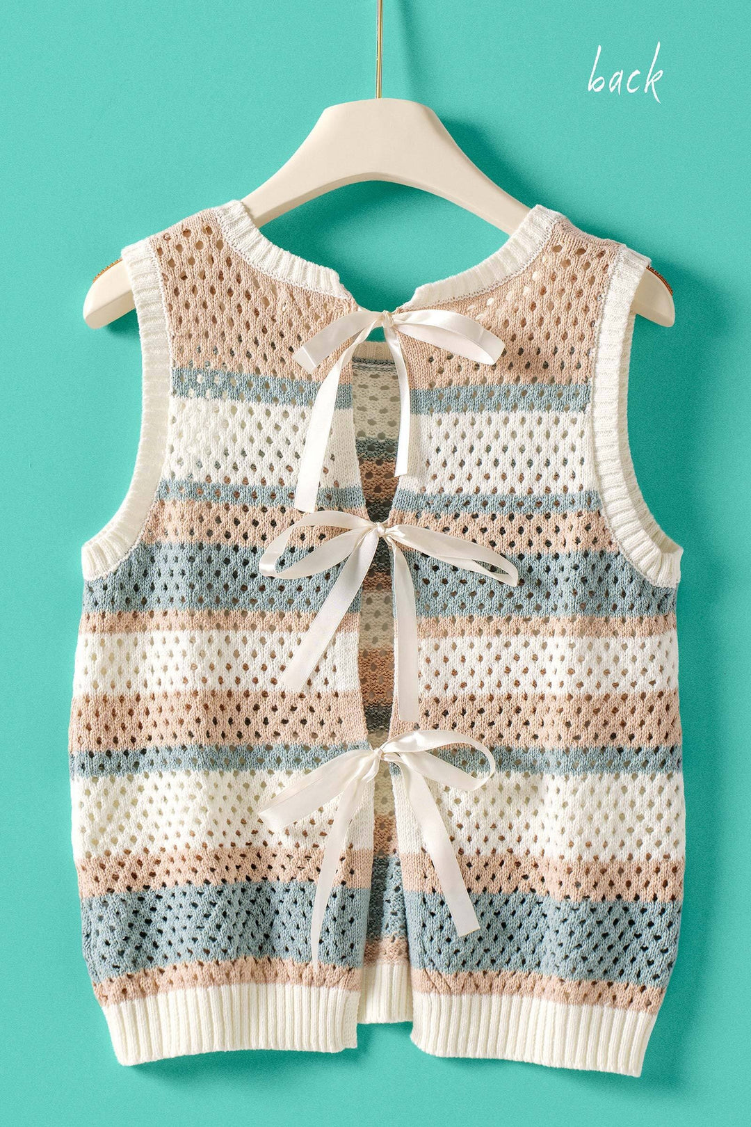 back crochet stripe knit vest - blue