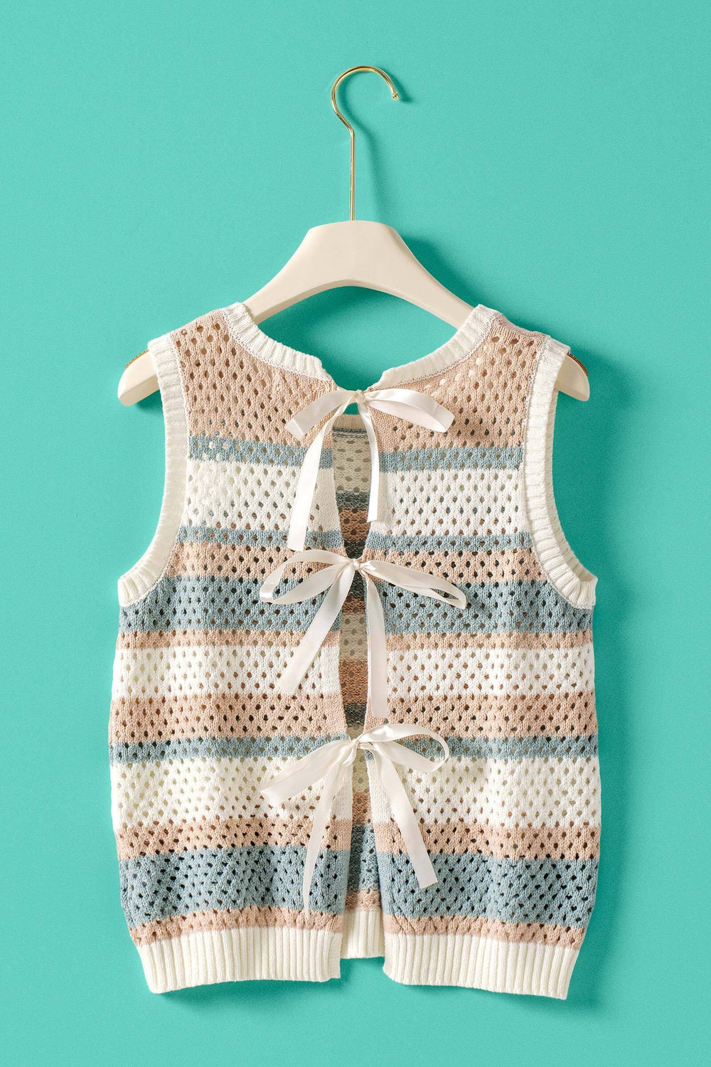 back crochet stripe knit vest - blue (additional view)
