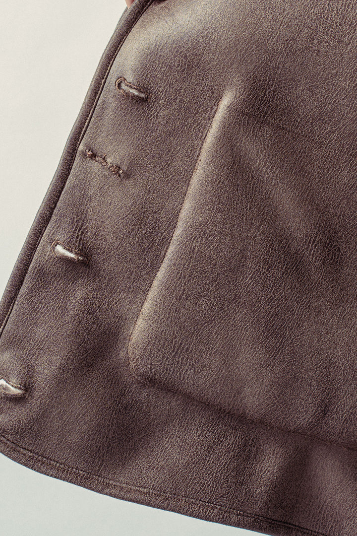 cozy boxy shearling jacket with suede pocket - brown (additional view)
