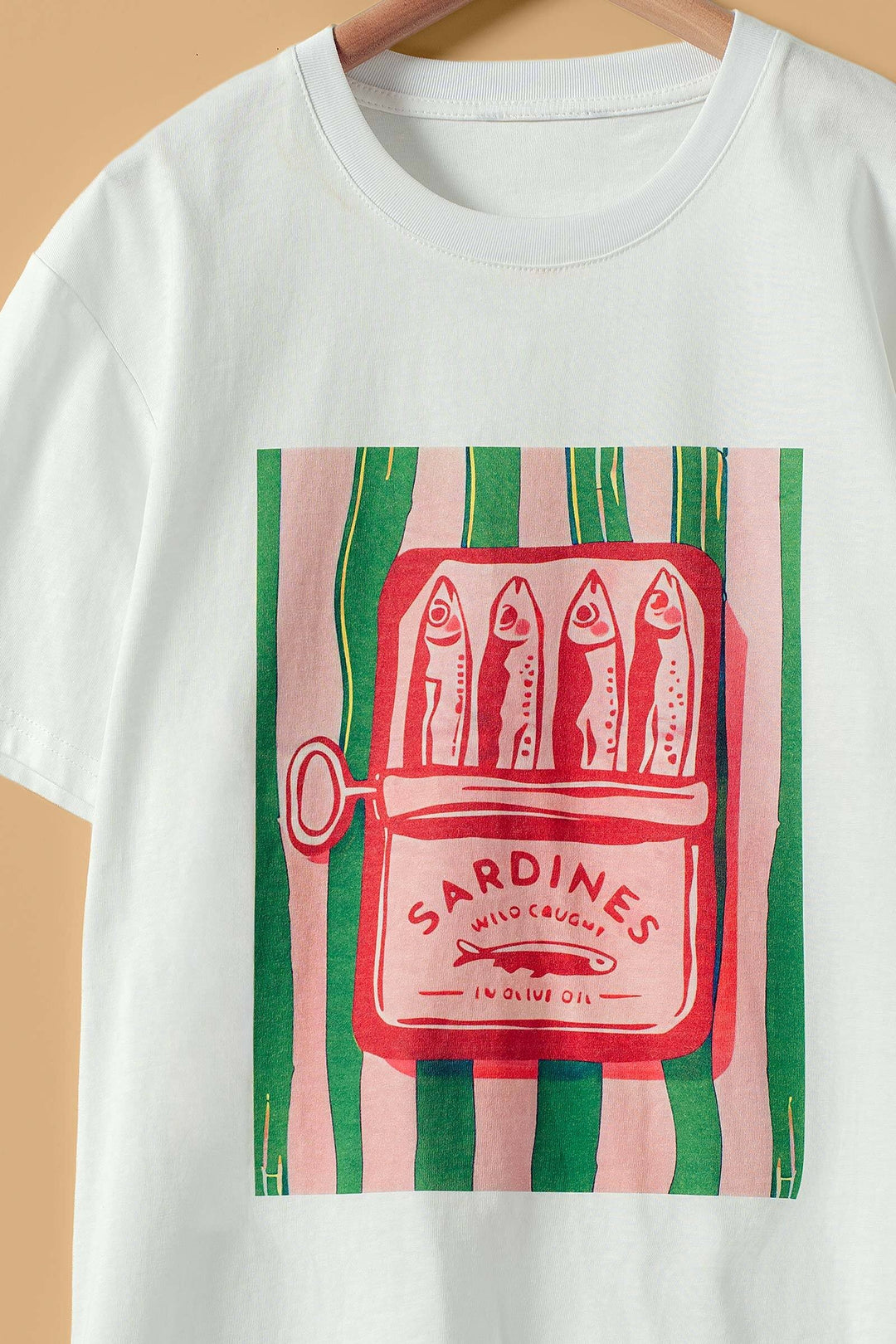 sardine graphic tee striped shorts set - white pink (additional view)