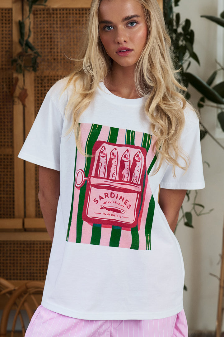 graphic tee striped shorts set - white pink (additional view)