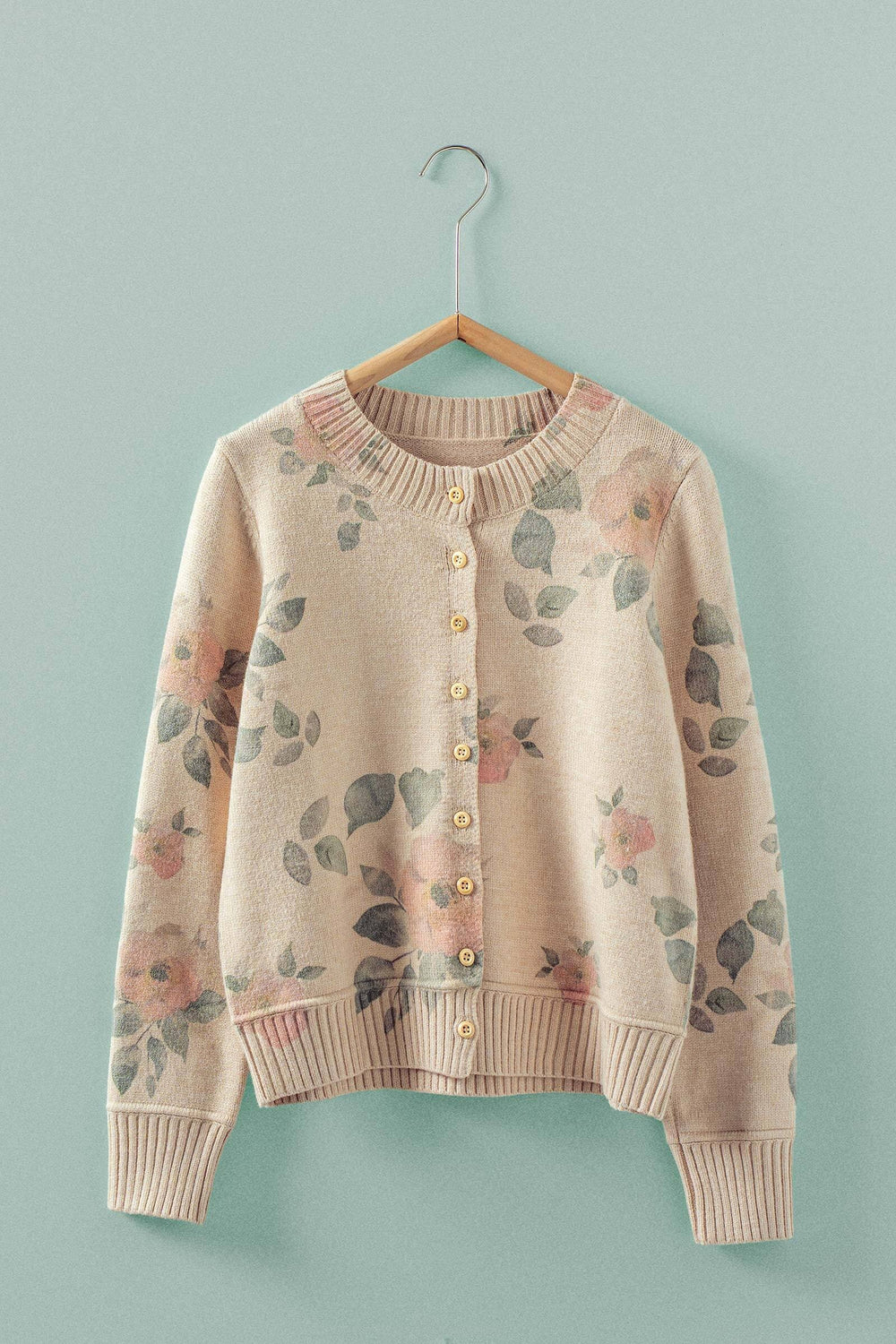 floral print knit cardigan - lt beige (additional view)