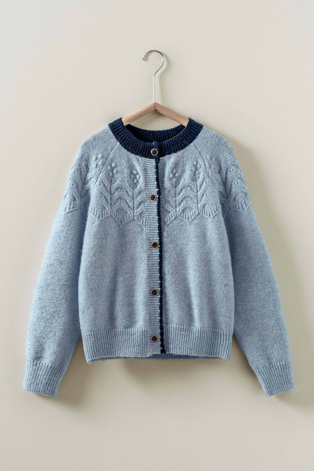 cable knit contrast cardigan - blue (additional view)