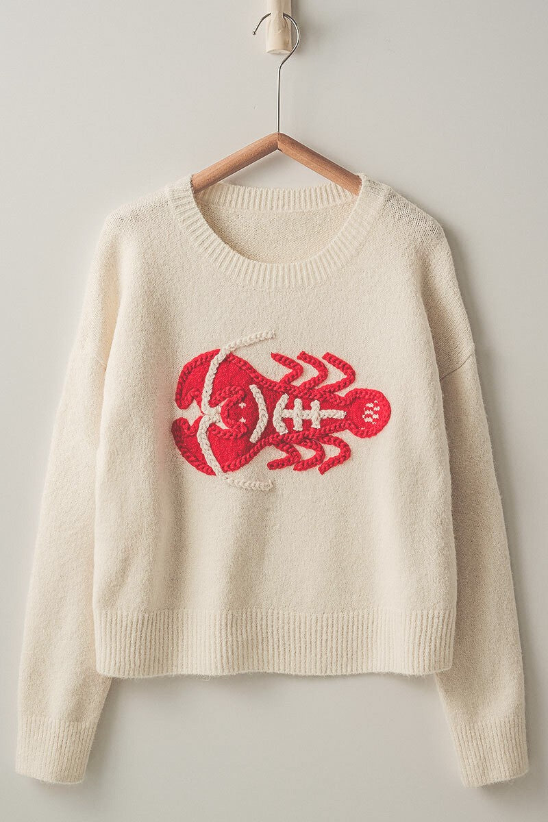 c lobster embroidered sweater - ivory