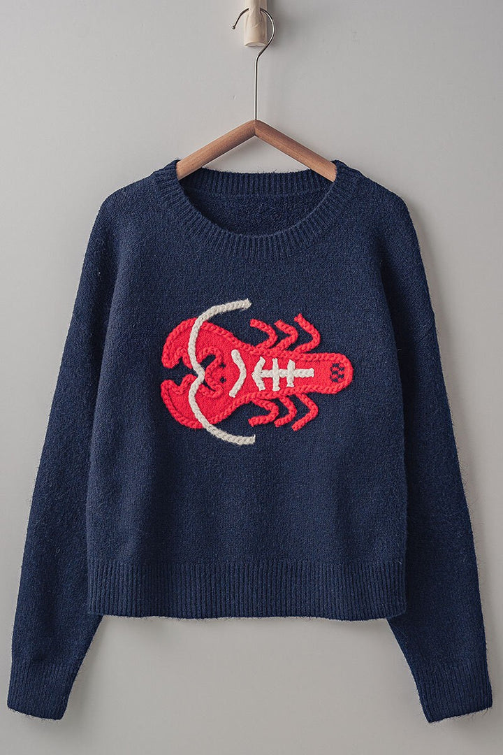 c lobster embroidered sweater - navy