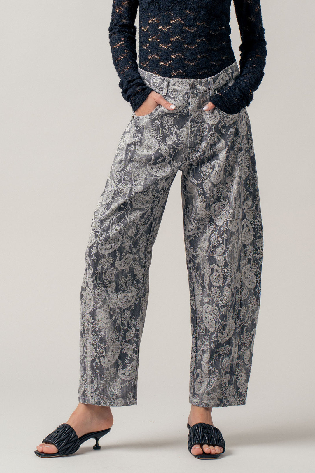 smoke paisley barrel pants - grey