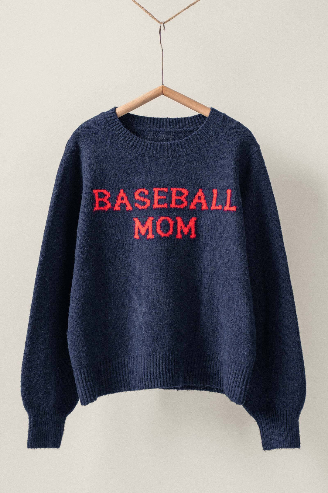 baseball mom graphic knit sweater - navy