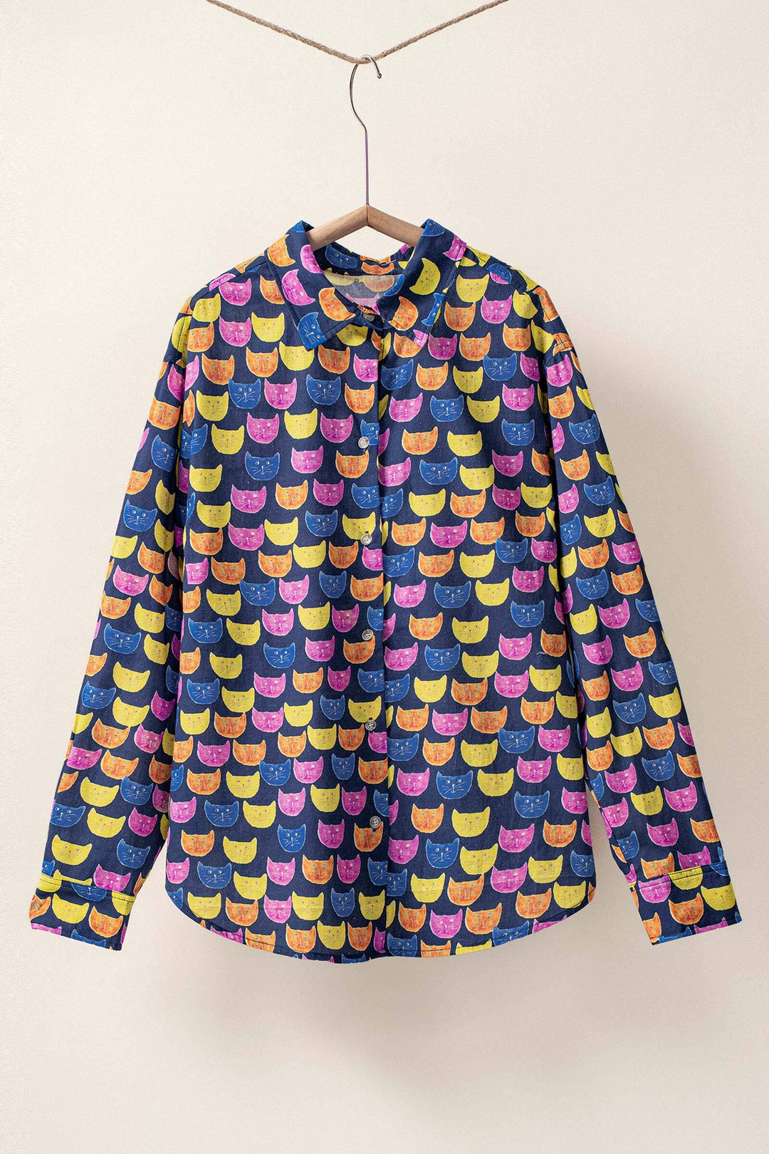 Playful Cat Faces Printed Button-Up Shirt