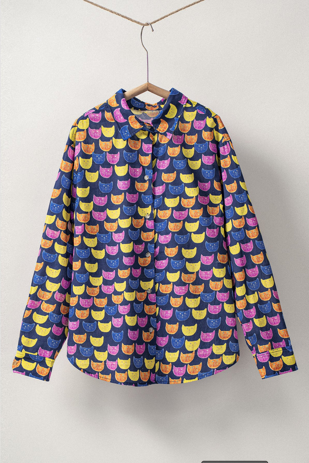 Playful Cat Faces Printed Button-Up Shirt