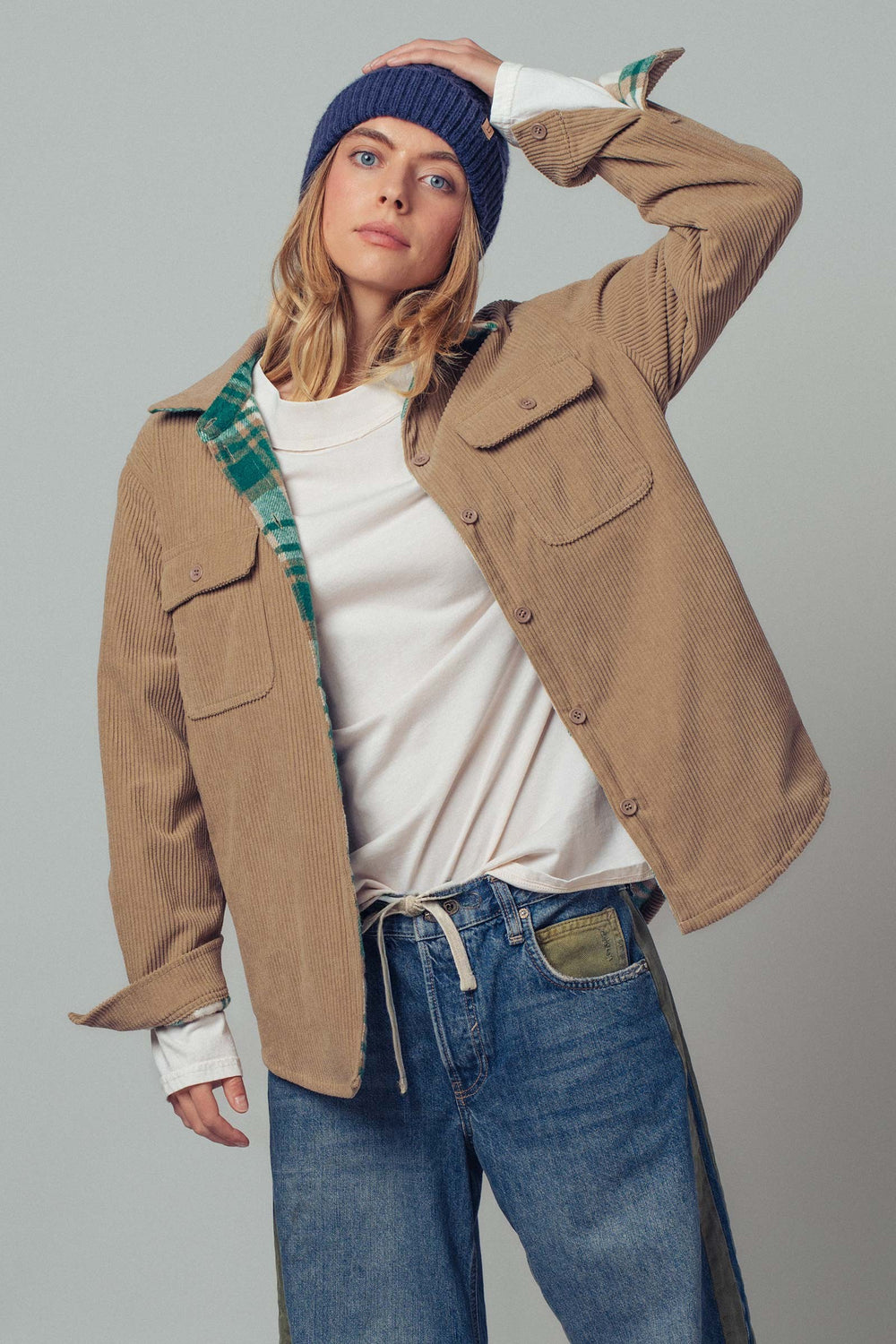 corduroy flannel lined shacket - taupe (additional view)