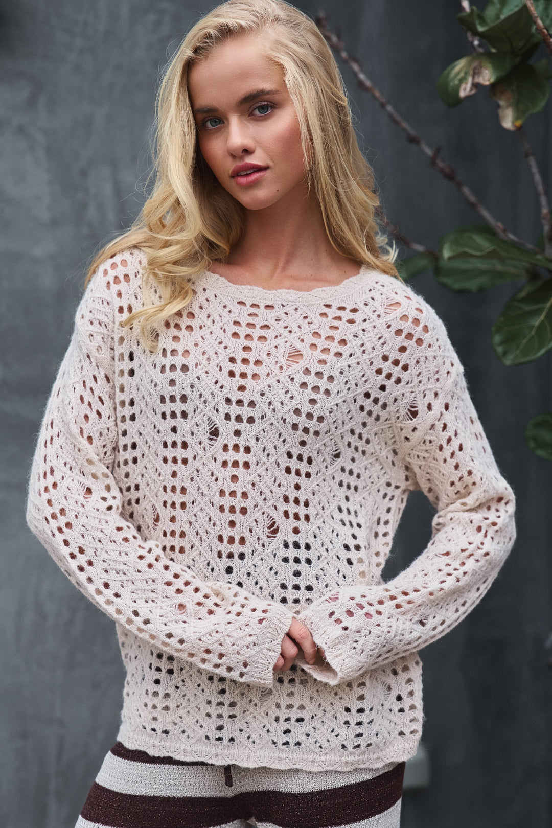 crochet knit sweater - natural (additional view)