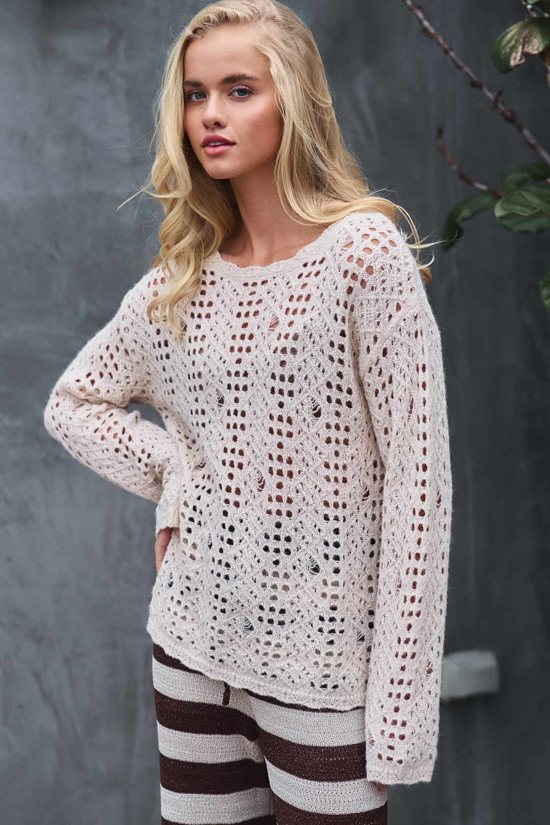 crochet knit sweater - natural (additional view)