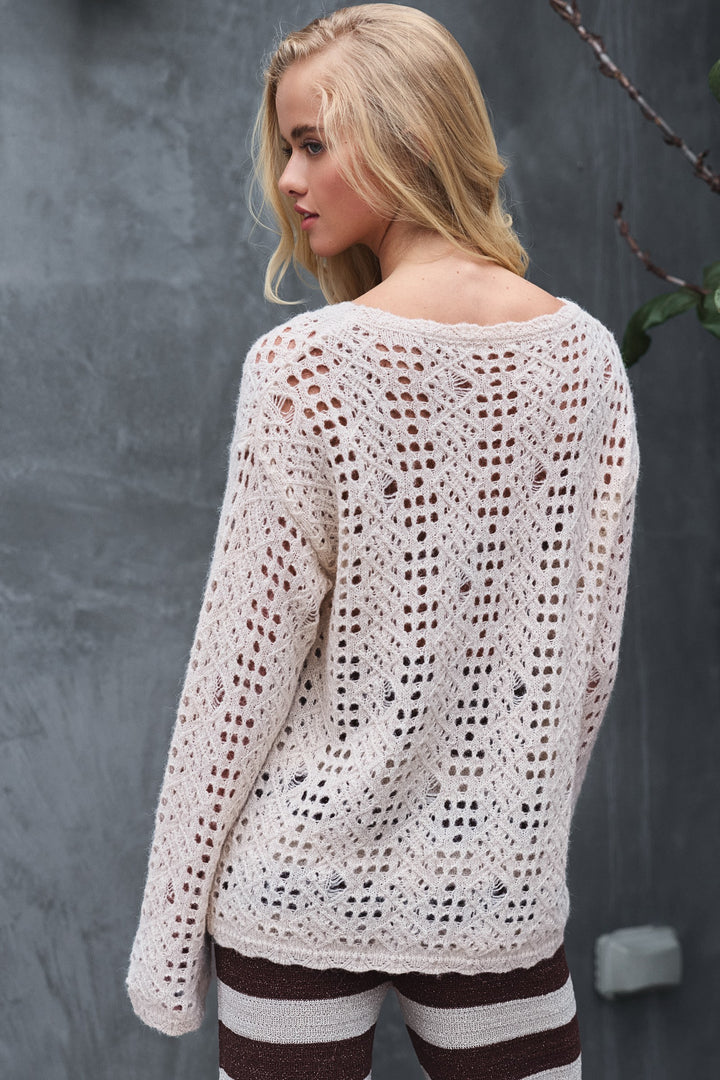 crochet knit sweater - natural (additional view)