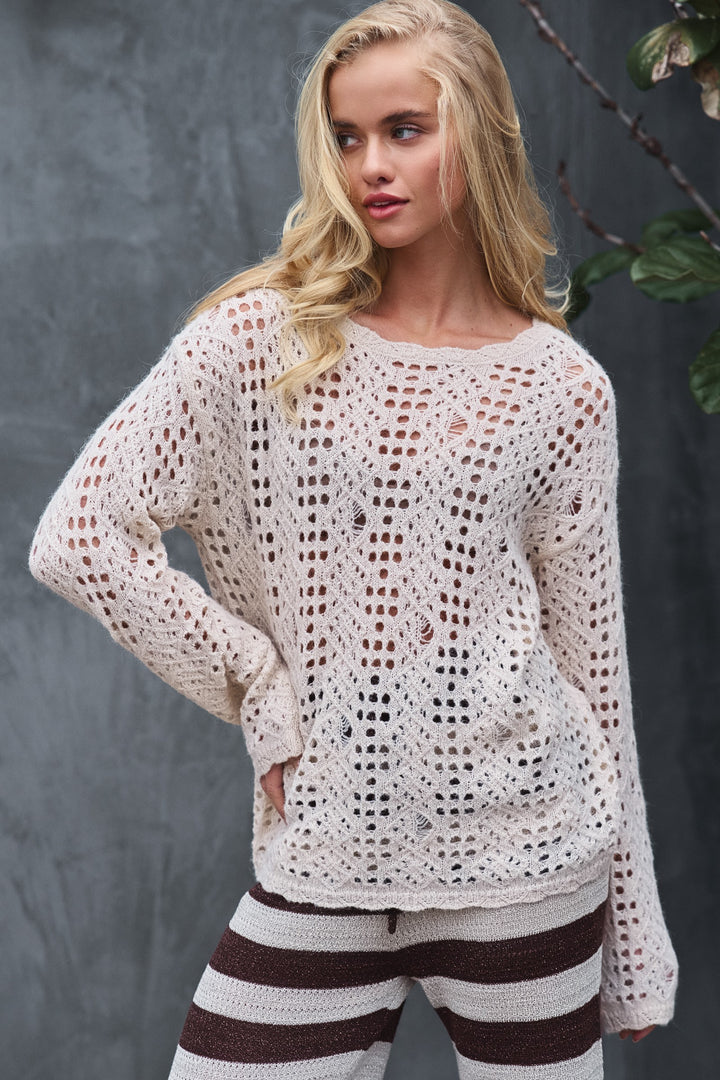 seaside crochet sweater - natural (additional view)