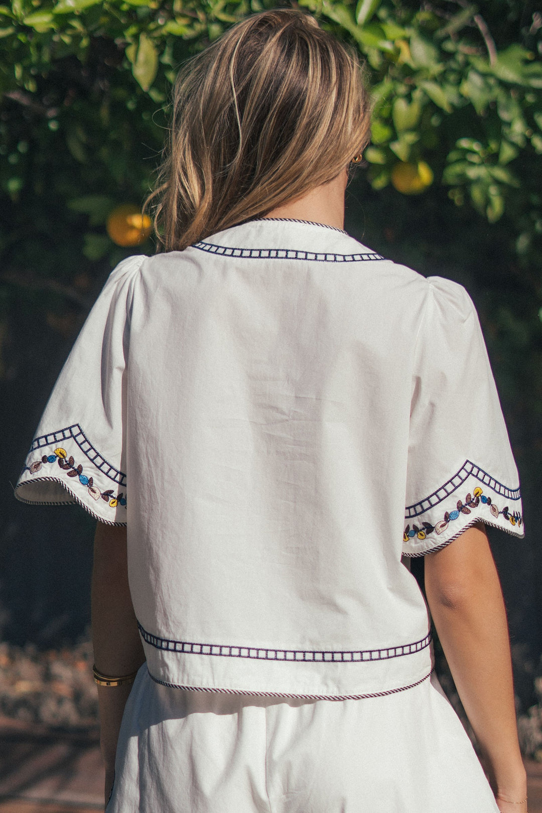 vintage inspired embroidered trim cotton top - white (additional view)