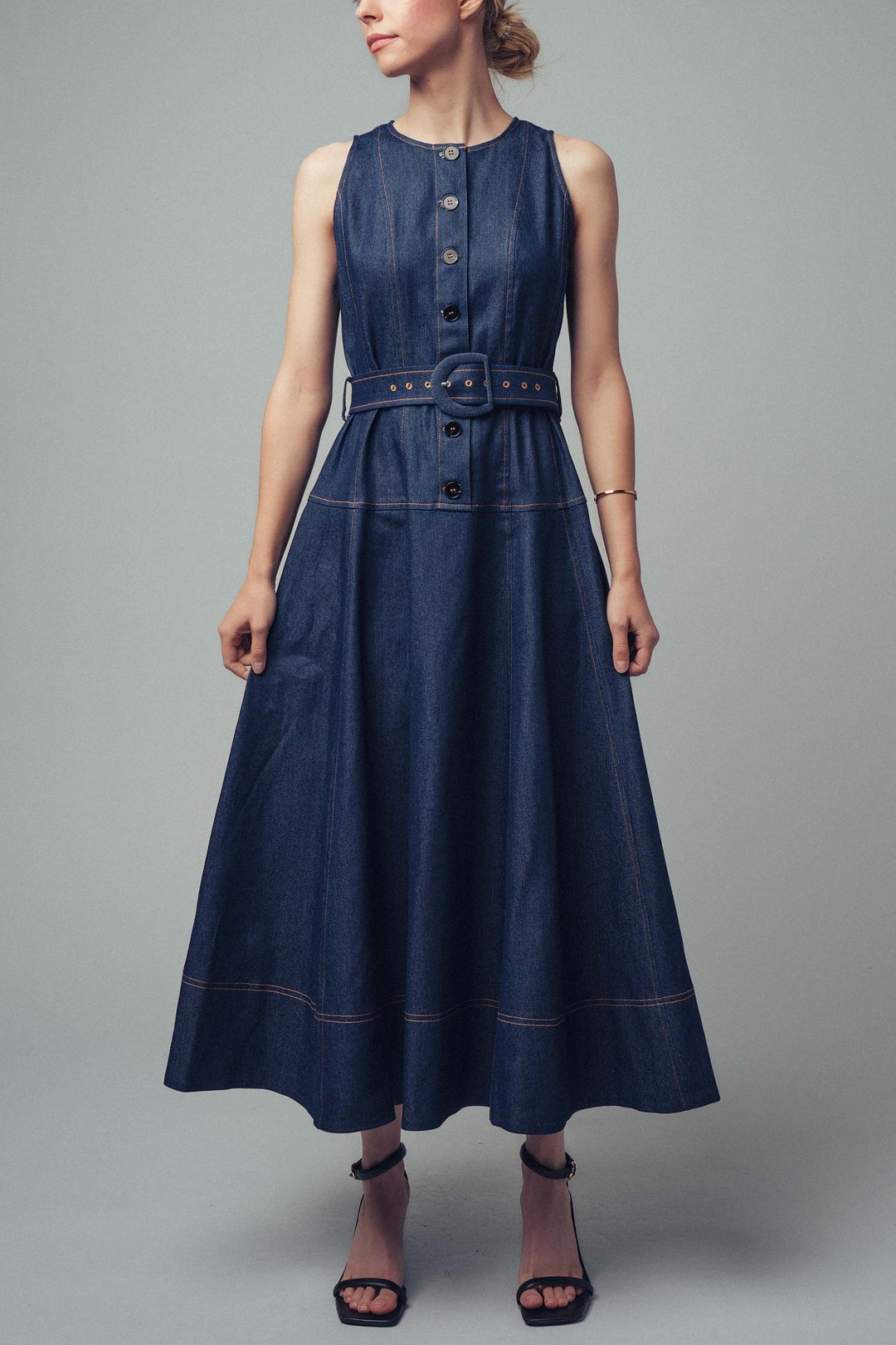 belted denim dress - dark denim