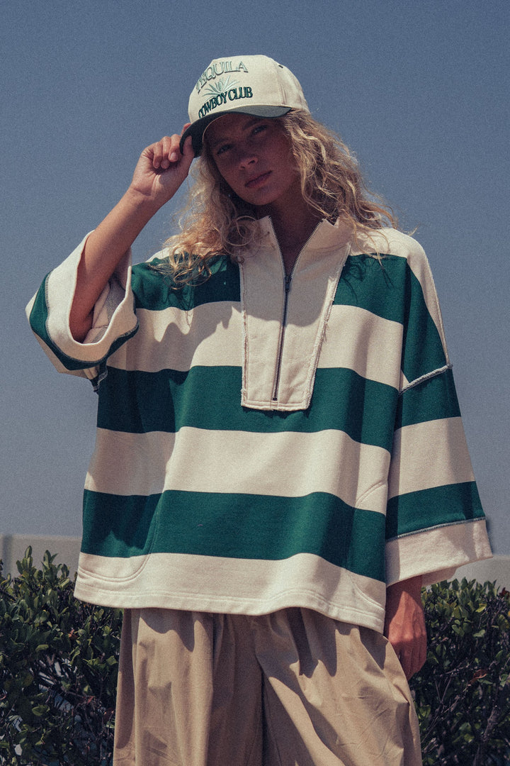 wide stripe half zip pullover - cream green (additional view)
