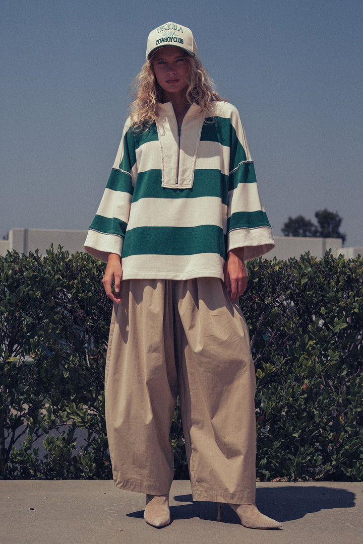 wide stripe half zip pullover - cream green (additional view)