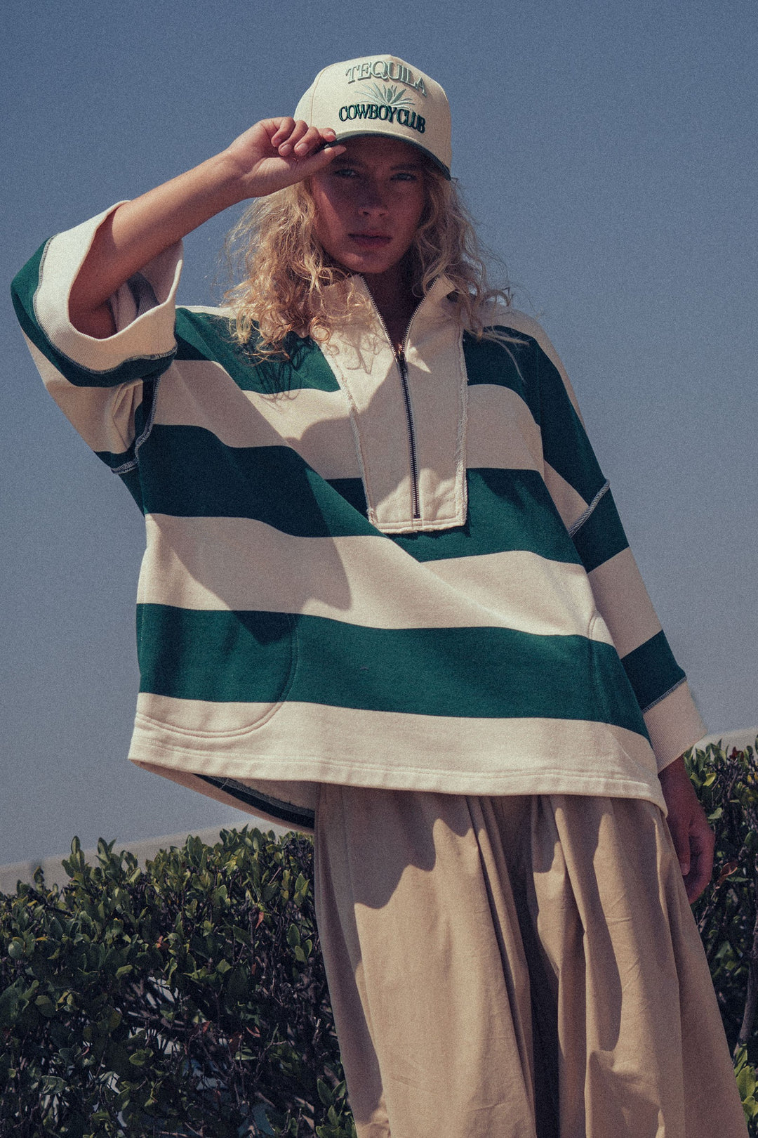 wide stripe half zip pullover - cream green (additional view)