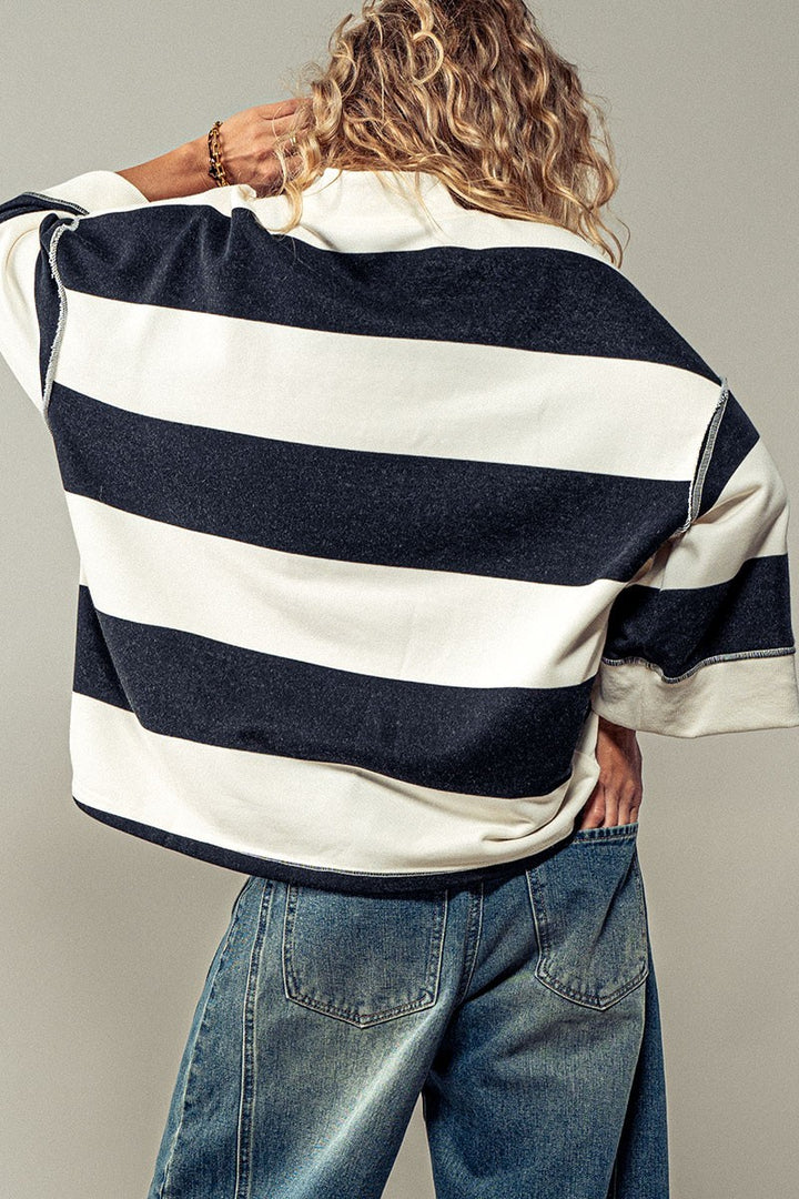wide stripe half zip pullover - cream green (additional view)