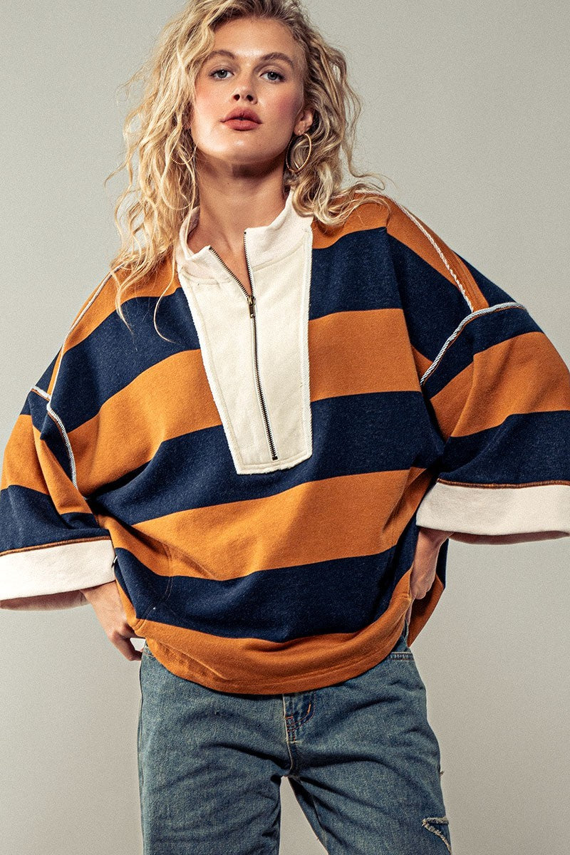 wide stripe half zip pullover - default