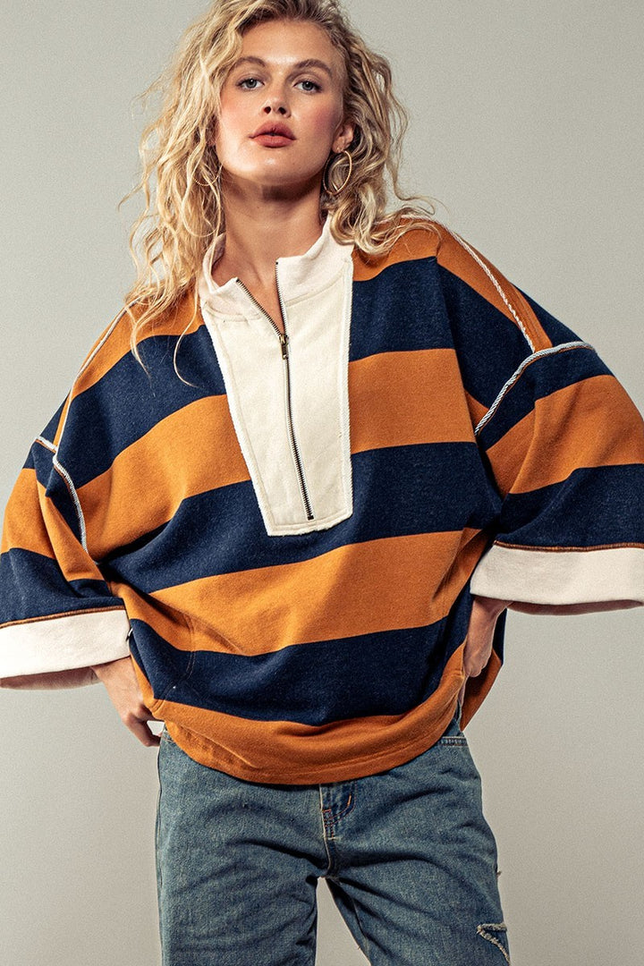 wide stripe half zip pullover - default