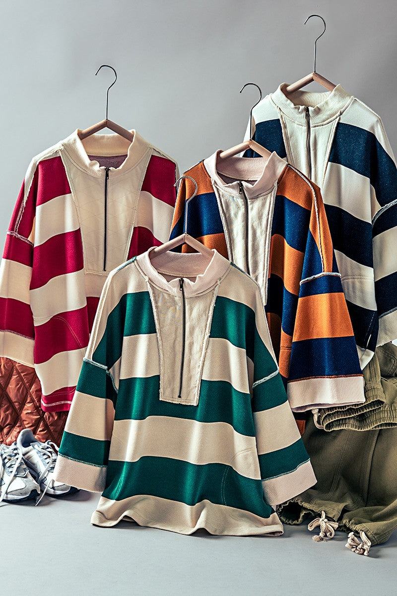 wide stripe half zip pullover - default (additional view)