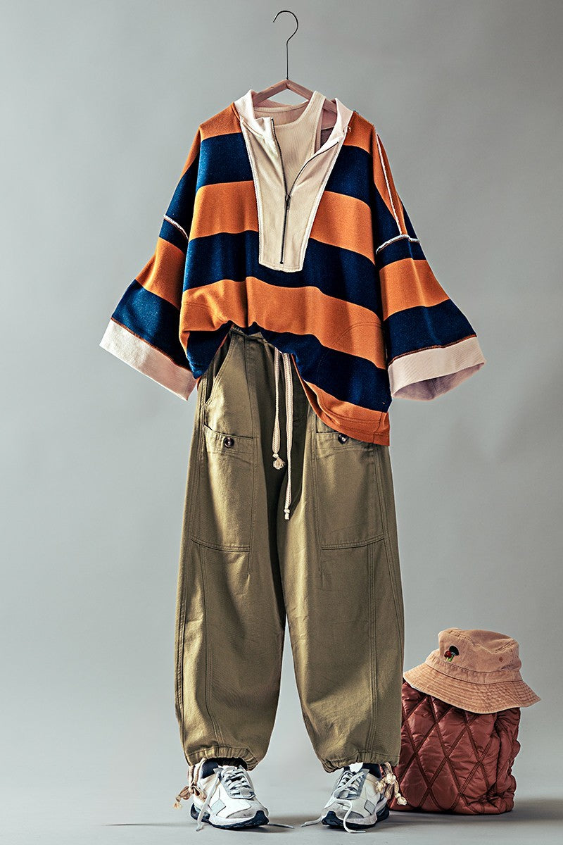 wide stripe half zip pullover - default (additional view)